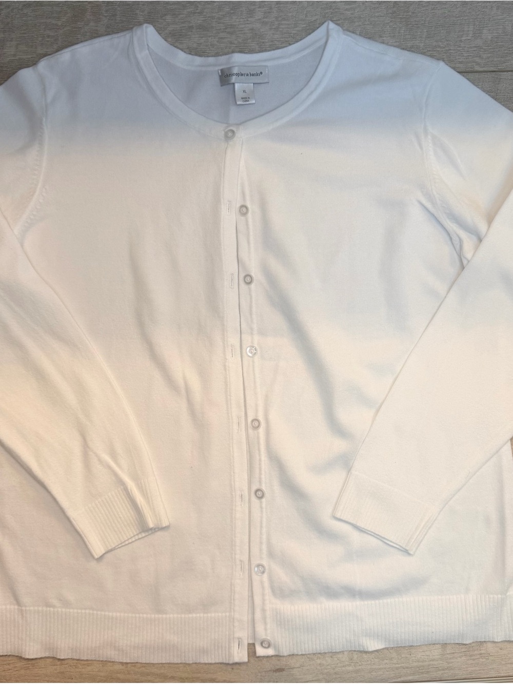 Christopher & Banks White Crewneck Button Cardigan